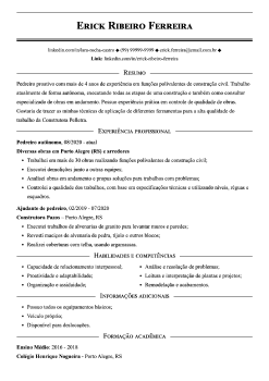 Exemplo de currículo de pedreiro
